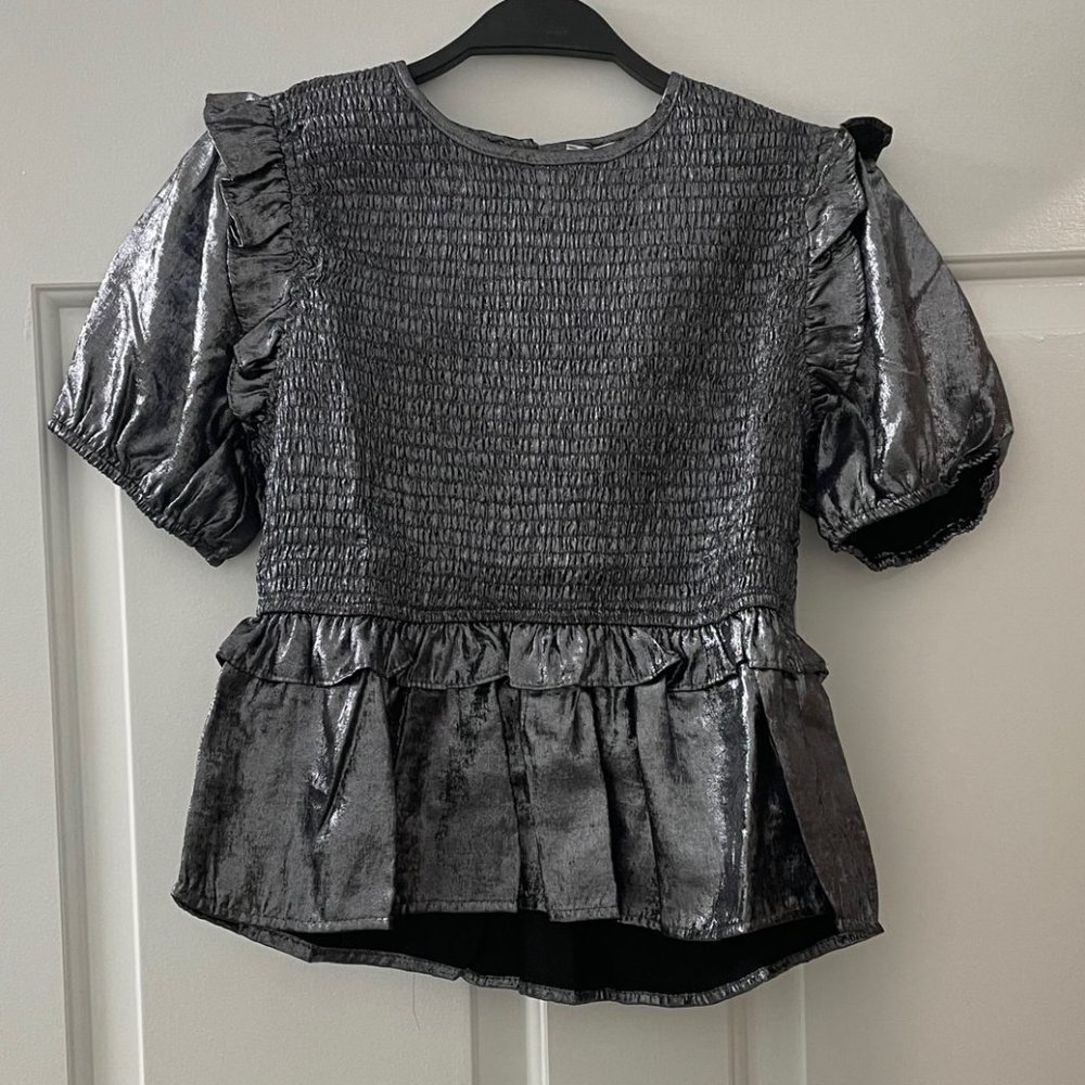 TCEC | NWOT | Metallic Smocked Puff Sleeve Top | S, M, L | Dark Grey | CT7721